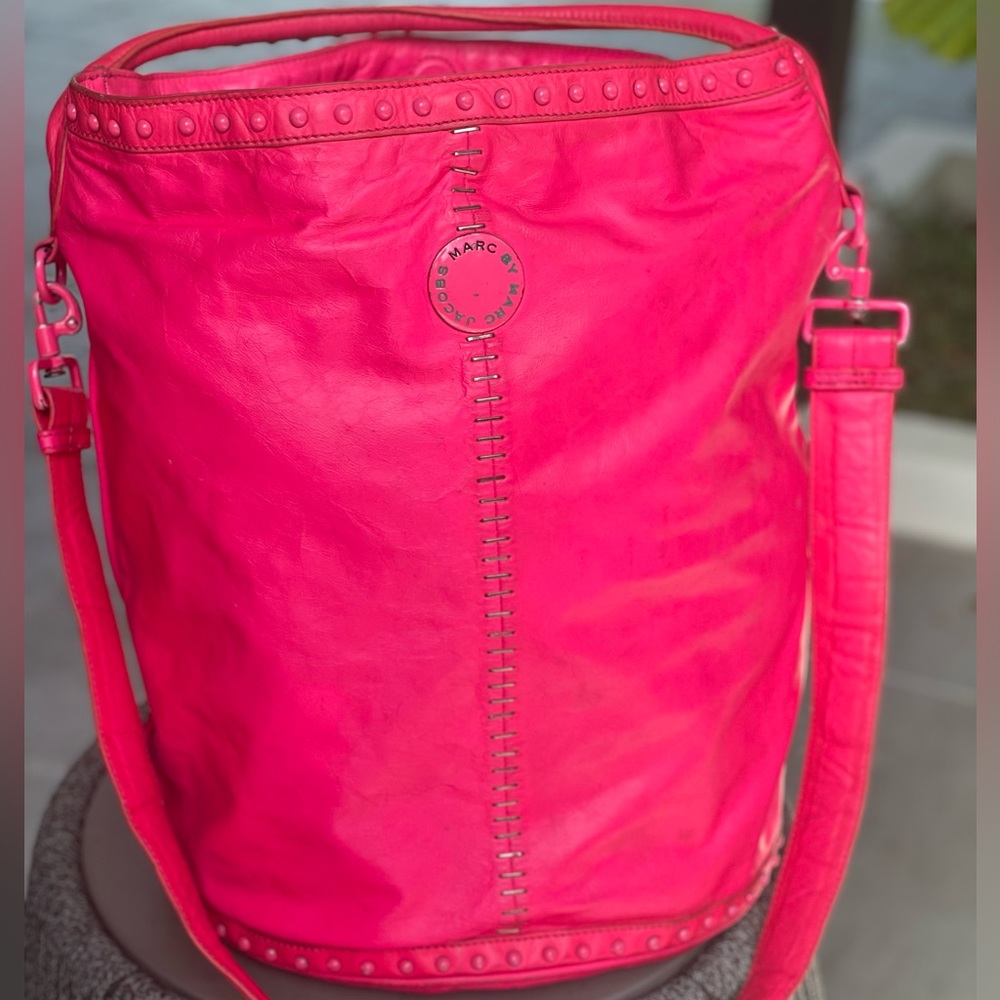 Hot Pink Marc by Marc Jacobs weekender bag. 15” tall with 12” diameter